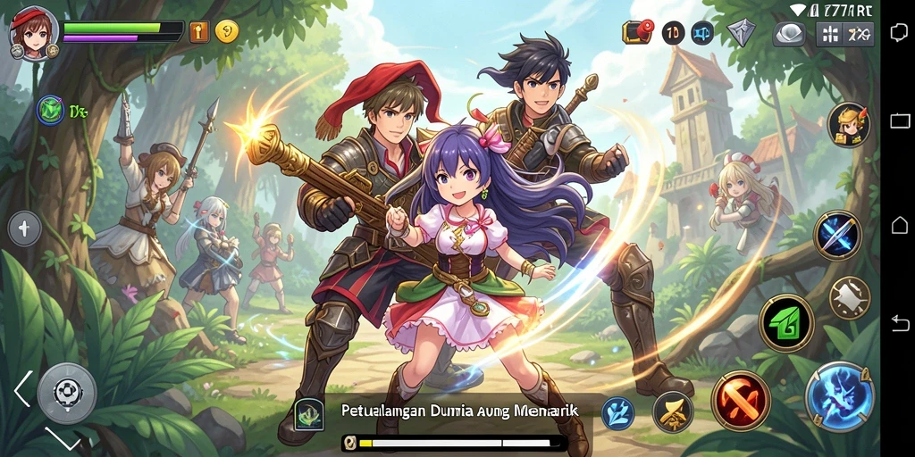 Gambar menarik dari gameplay 777RT dengan karakter anime yang dinamis.
