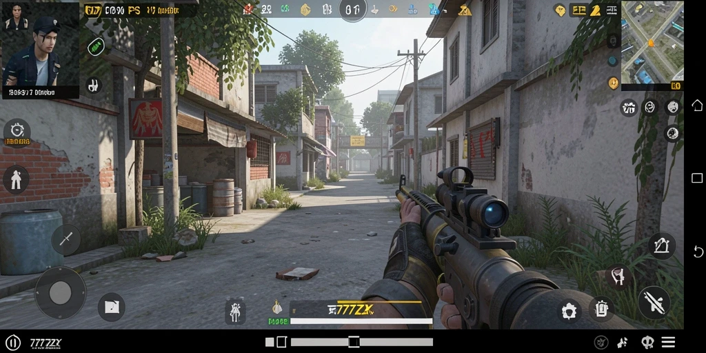 Screenshot menampilkan aksi intens dari gameplay 777ZX FPS.