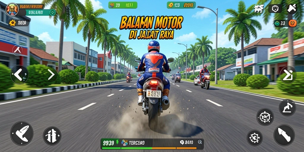 Gameplay seru balapan motor di jalanan.
