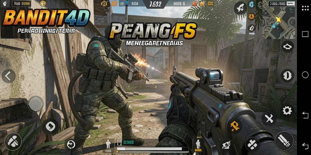 Tangkapan layar gameplay BANDIT4D yang menampilkan aksi tembak-menembak.