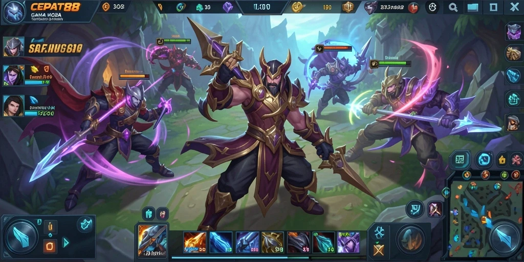 Tampilan gameplay seru dari CEPAT88 dengan aksi MOBA yang menegangkan.