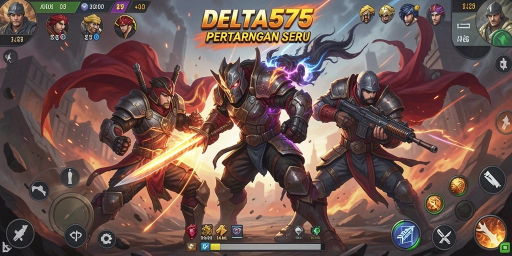 Tampilan menarik dari gameplay pertarungan DELTA575 yang memukau.