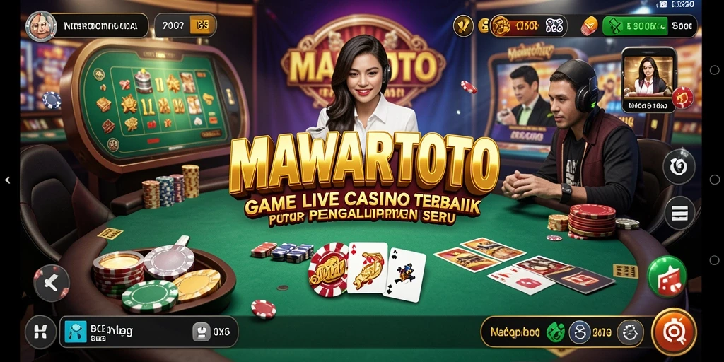 Screenshot gameplay Live Casino MAWARTOTO dengan dealer langsung yang interaktif.