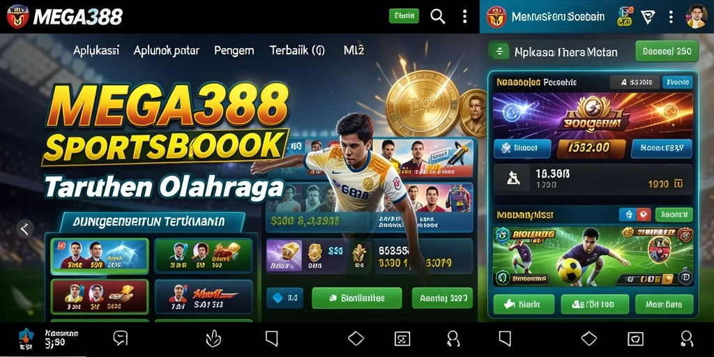Screenshot utama MEGA388 menampilkan antarmuka taruhan olahraga yang menarik.