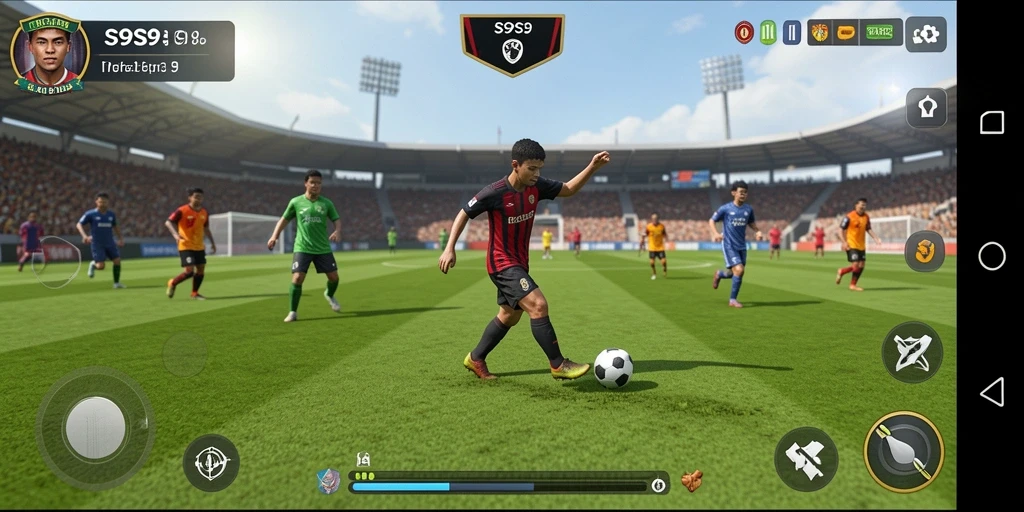 Tampilan gameplay yang mendebarkan dari S9S9 dengan aksi sepak bola