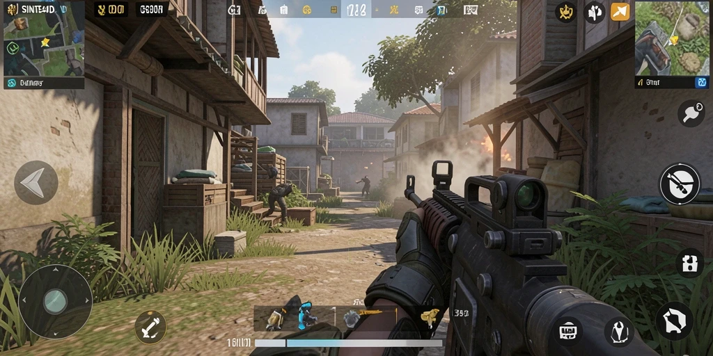 Tampilan gameplay SINTE4D dengan aksi tembak-menembak yang seru.